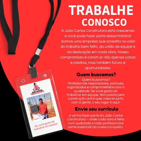 A João Carlos Construtora está crescendo e você pode fazer parte dessa história! Somos uma empresa que acredita no valor do trabalho bem feito, da união de equipe e da dedicação em cada obra. Noss.png